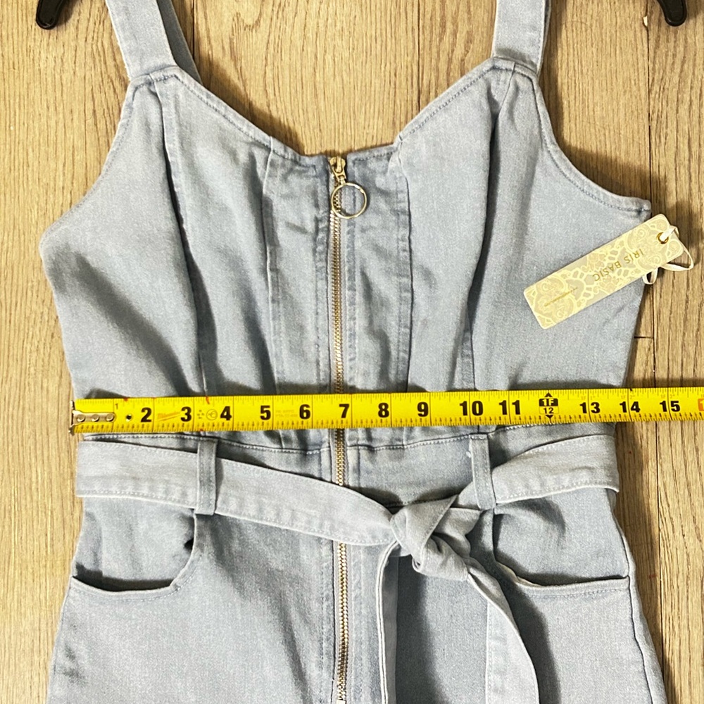 IRIS Basic Womens Denim Jumpsuit Blue Size M Belted Casual One Piece - Picture 13 of 16